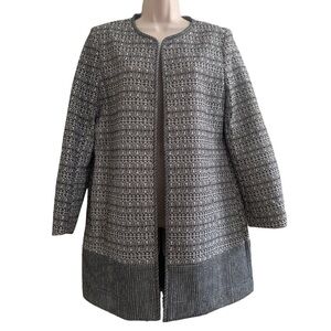 H&m Tweed Open Front Textured Blazer Jacket Longline Outerwear